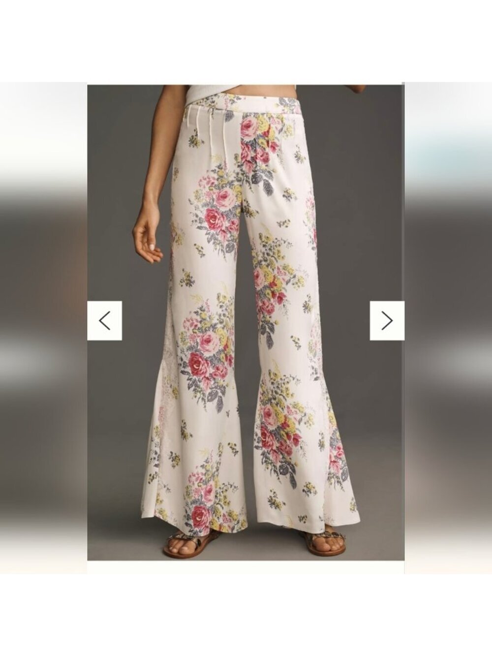 Anthropologie Floral Lace Silky Flare Pants Ivory Size 12 New - Picture 2 of 12